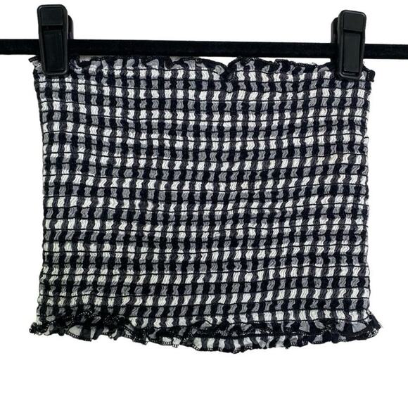 John Galt Black and White Gingham Ruched Lettuce Trim Bandeau Small - Picture 1 of 6
